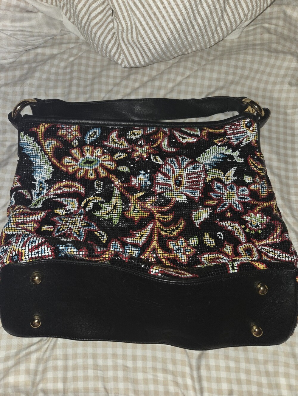 Whiting & Davis  Whiting & Davis Black Floral Beaded Shoulder Bag with Multicolo